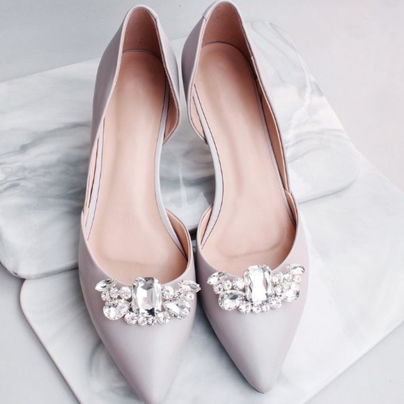 Shoe clips wedding elegant silver tone crystal new - Picture 3 of 7